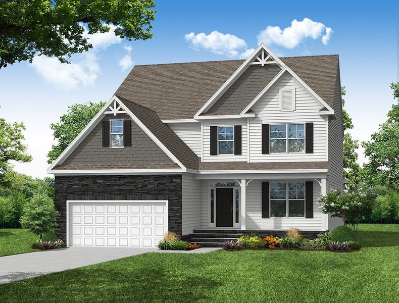 Representative exterior photo of a completed home built from the McDowell by Eastwood Homes in Hillcrest Grove, Wendell, NC (Image 5). Representative exterior photo of a completed home built from the McDowell by Eastwood Homes in Hillcrest Grove, Wendell, NC (Image 5).