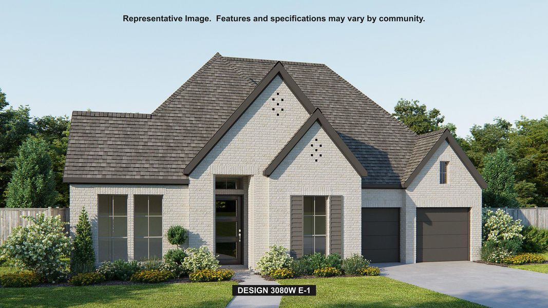 Front exterior of a new home in Parkside on the River West, Georgetown, TX, highlighting curb appeal (Image 1). Front exterior of a new home in Parkside on the River West, Georgetown, TX, highlighting curb appeal (Image 1).