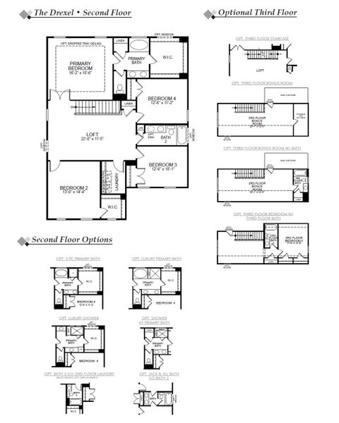 2D floor plan layout for the Drexel by Eastwood Homes in Oakley Pointe, Moncks Corner, SC (Image 4).