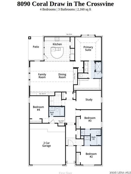 2D floor plan layout of this home in The Crossvine, Schertz, TX (Image 4).
