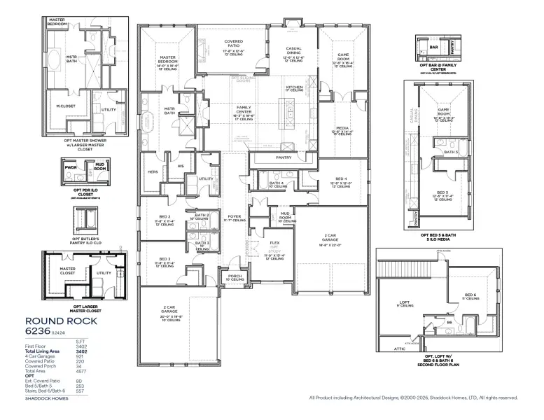 2D floor plan layout for the RoundRock - SH 6236 by Shaddock Homes in The Homestead - 72', Rockwall, TX (Image 4).