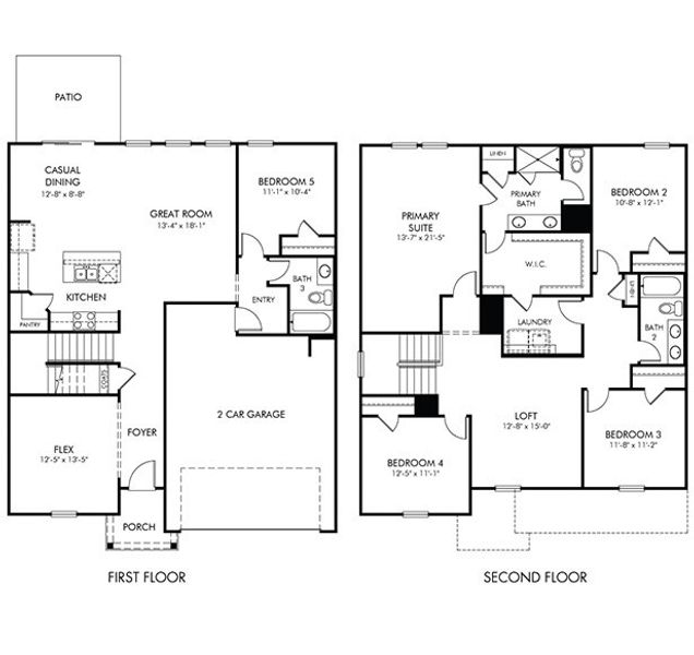 2D floor plan layout for the Chatham by Meritage Homes in Chatham Forest, Duncan, SC (Image 3).