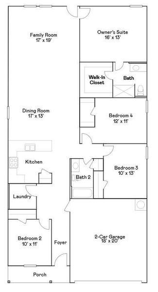 2D floor plan layout of this home in Windrose Green: Watermill Collection, Angleton, TX (Image 3).