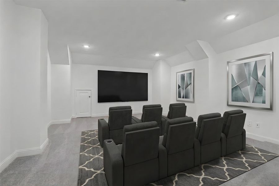 Grab the popcorn, put on a movie, and enjoy a wonderful evening in your amazing media room! Featuring plush carpet, custom paint, custom lighting makes this the perfect room for relaxing! *Virtually Staged Grab the popcorn, put on a movie, and enjoy a wonderful evening in your amazing media room! Featuring plush carpet, custom paint, custom lighting makes this the perfect room for relaxing! *Virtually Staged