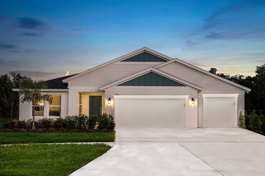 Representative exterior photo of a completed home built from the Jazmin by Casa Fresca Homes in Harmony at Lake Eloise, Winter Haven, FL (Image 1).