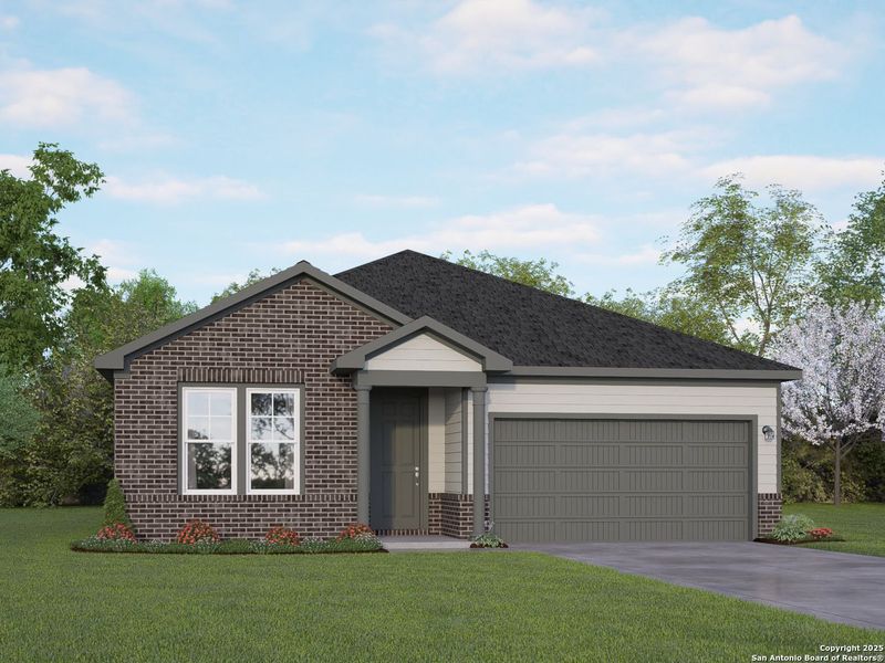 Front exterior of a new home in Hickory Ridge, Elmendorf, TX, highlighting curb appeal (Image 28).