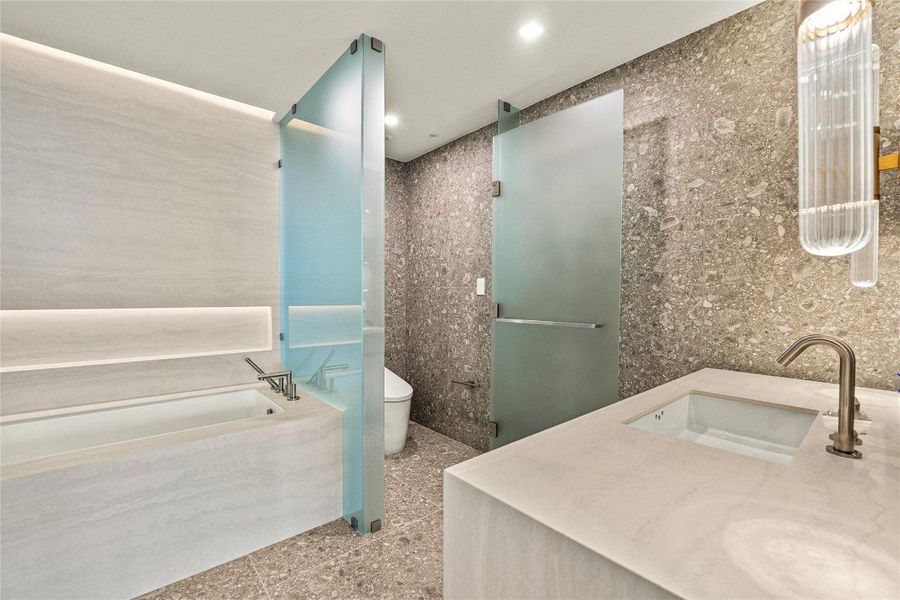 Separate sinks & cabinetry