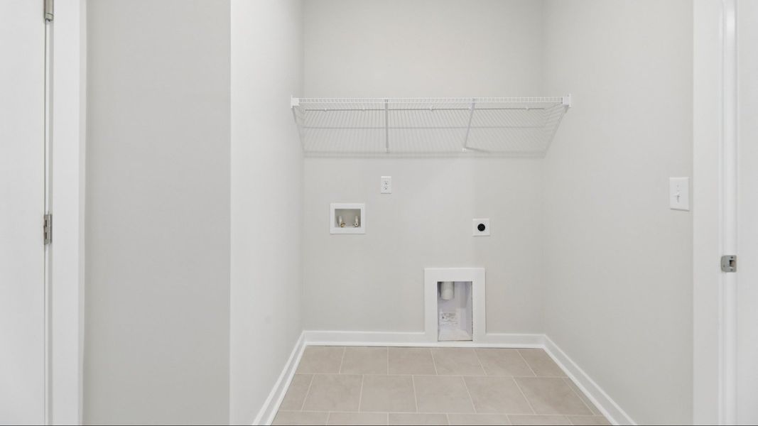 Dedicated laundry room with ventilated shelf