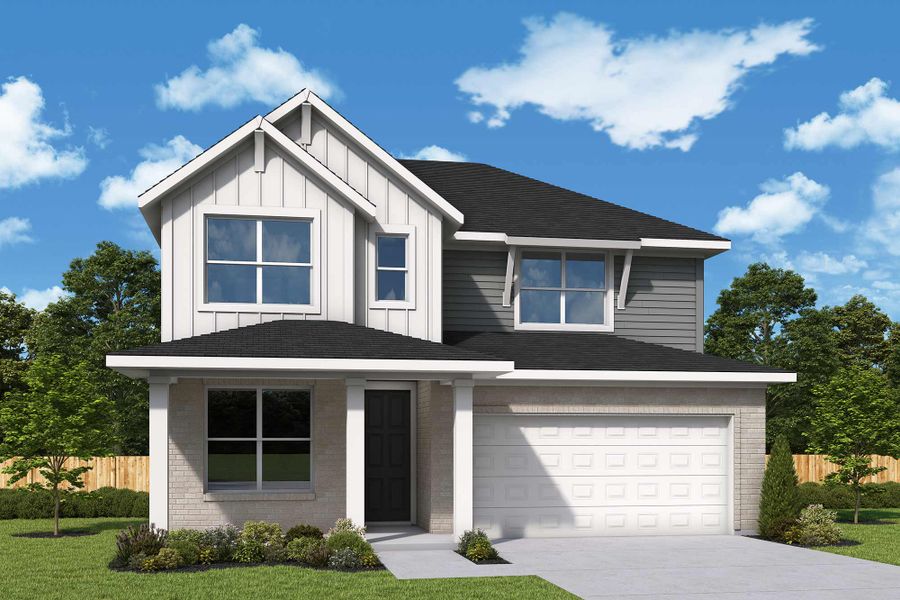 Representative exterior photo of a completed home built from the The Holly by David Weekley Homes in Austin Point, Richmond, TX (Image 23). Representative exterior photo of a completed home built from the The Holly by David Weekley Homes in Austin Point, Richmond, TX (Image 23).