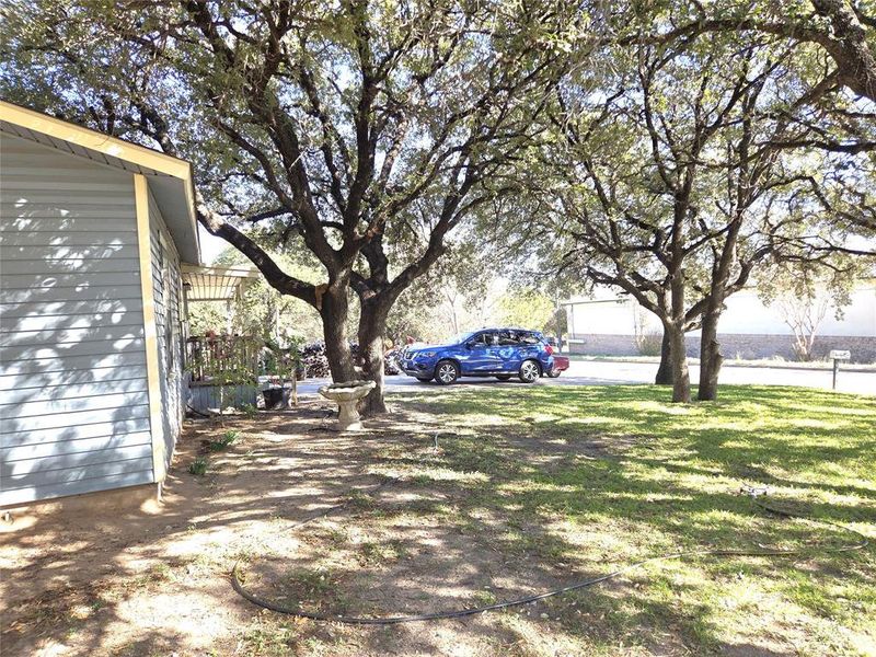Front yard features beautiful, mature shade trees