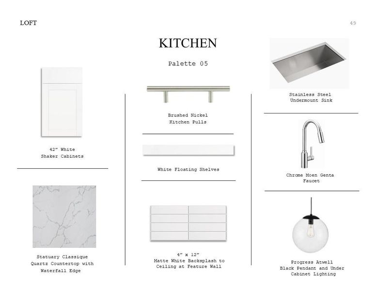 Loft Look Palette 5: Kitchen Selection Sheet (*Artist rendering used for illustration purposes only.)