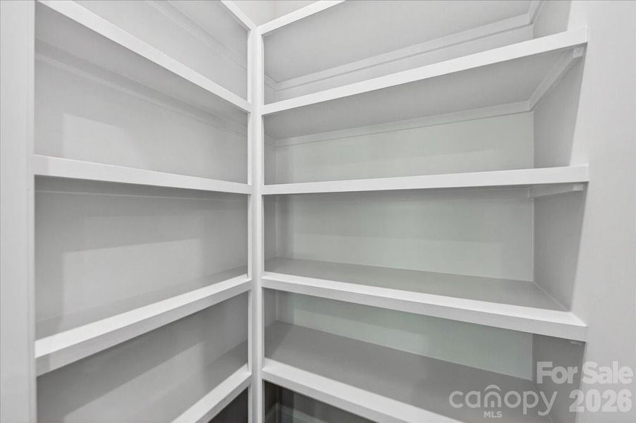 Kitchen pantry with upgraded shelving Kitchen pantry with upgraded shelving