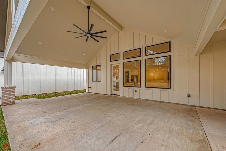 Spacious covered patio plumbed for an outdoor kitchen. Perfect for outdoor entertaining and relaxation.