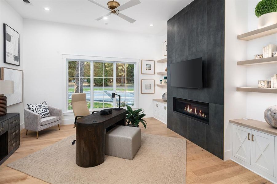 Study with fireplace