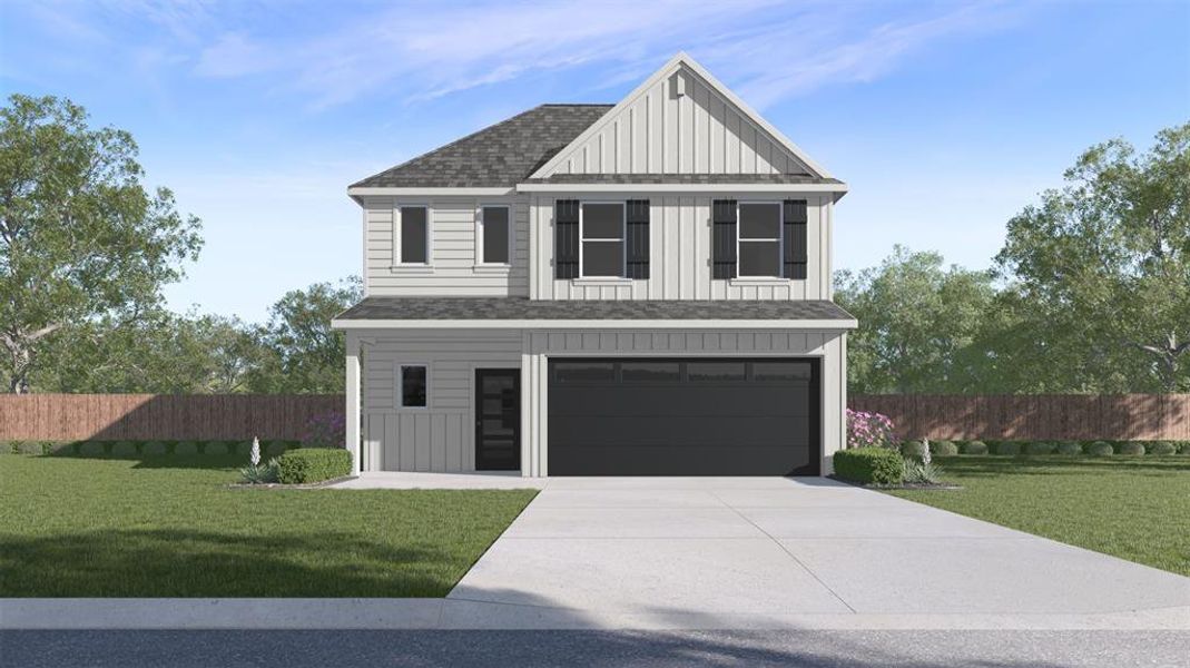 Front Elevation - D.R. Horton's Madison Floorplan Elevation G - All Home and community information, including pricing, included features, terms, availability and amenities, are subject to change at any time without notice or obligation. All Drawings, pictures, photographs, video, square footages, floor plans, elevations, features, colors and sizes are approximate for illustration purposes only and will vary from the homes as built.