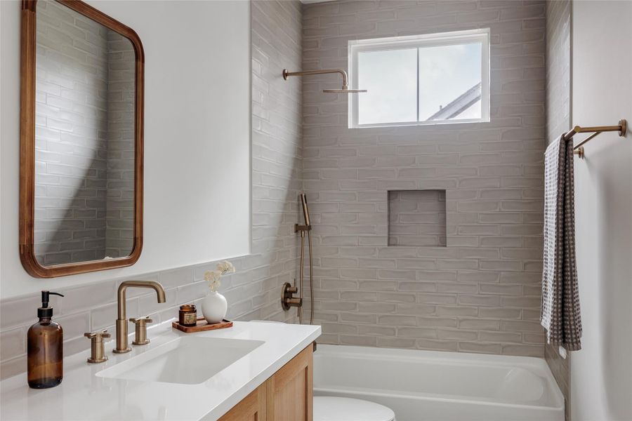 Full bathroom with vanity and tub / shower combination