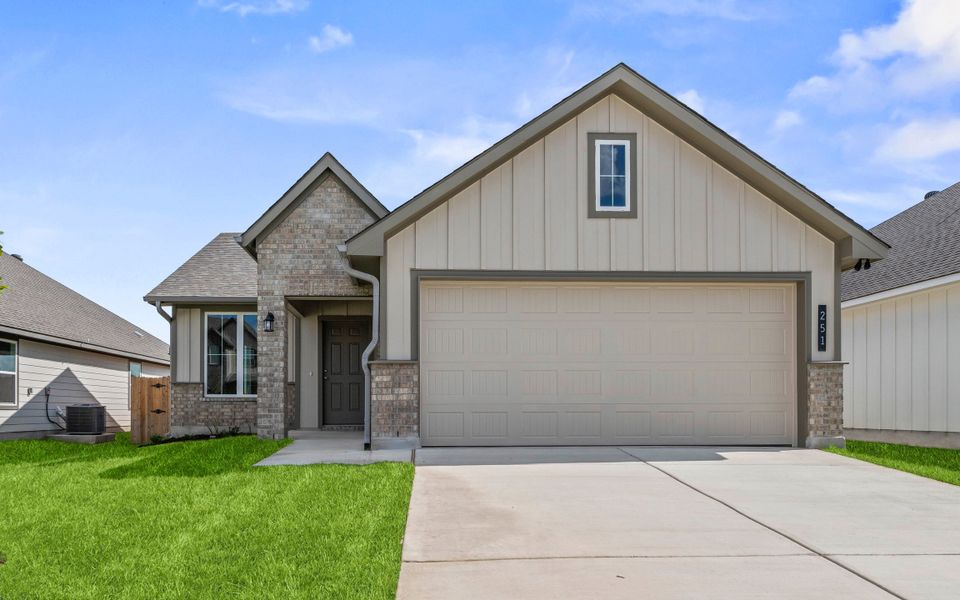 Front exterior of a new home in Rancho San Gabriel, Georgetown, TX, highlighting curb appeal (Image 1). Front exterior of a new home in Rancho San Gabriel, Georgetown, TX, highlighting curb appeal (Image 1).
