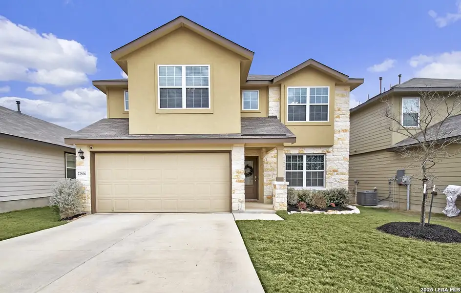 Front exterior of a new home in Langdon, San Antonio, TX, highlighting curb appeal (Image 1). Front exterior of a new home in Langdon, San Antonio, TX, highlighting curb appeal (Image 1).