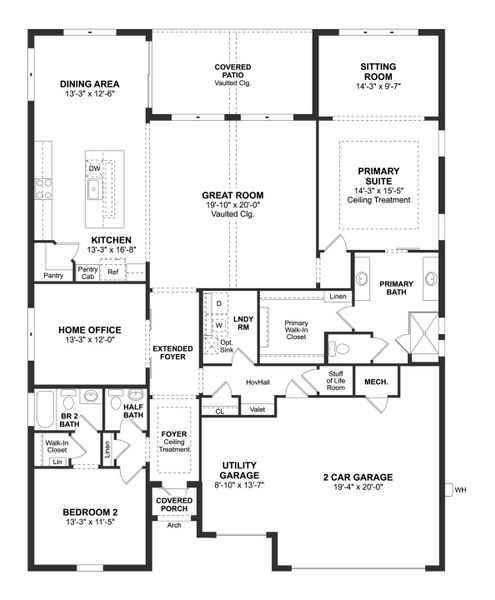 2D floor plan layout for the Morse by K. Hovnanian® Homes in K. Hovnanian's® Four Seasons at Wylder, Port St. Lucie, FL (Image 5).