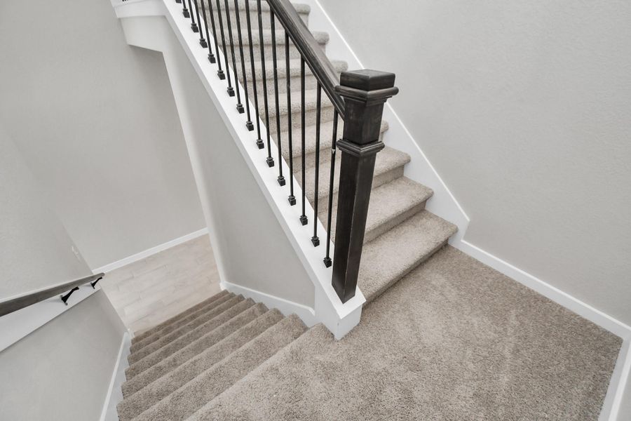 Premium carpet and metal balusters throughout. Sample photo of completed home with similar floor plan. Actual colors and selections may vary.