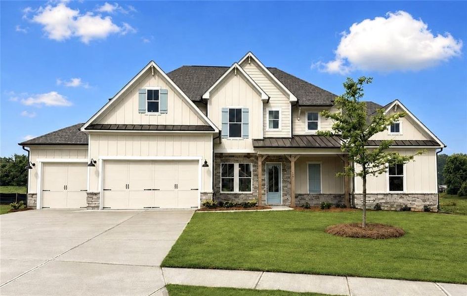 Front exterior of a new home in , Powder Springs, GA, highlighting curb appeal (Image 2). Front exterior of a new home in , Powder Springs, GA, highlighting curb appeal (Image 2).