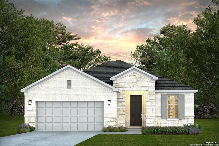Front exterior of a new home in Del Webb New Braunfels at Veramendi, New Braunfels, TX, highlighting curb appeal (Image 1).