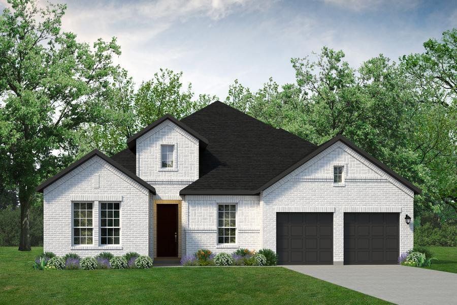 Front exterior of a new home in Myrtle Creek, Waxahachie, TX, highlighting curb appeal (Image 1). Front exterior of a new home in Myrtle Creek, Waxahachie, TX, highlighting curb appeal (Image 1).