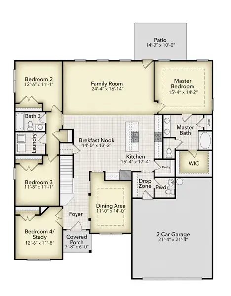 2D floor plan layout for the 3210 by Adams Homes in McNeely Farms, Mount Ulla, NC (Image 4).