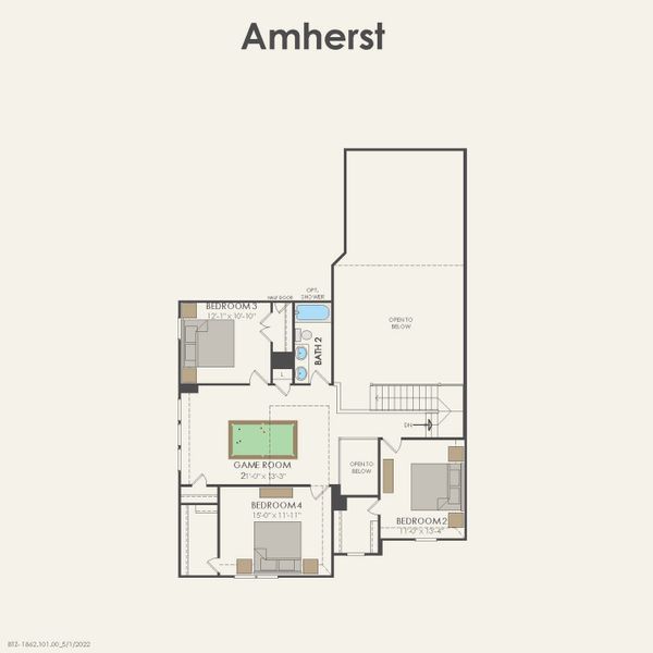 2D floor plan layout for the Amherst by Pulte Homes in Whitewing Trails, Princeton, TX (Image 5).