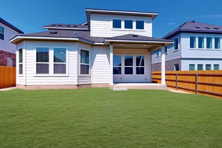 Exterior details and patio area of a home in Cascades at Onion Creek, Austin (Image 2). Exterior details and patio area of a home in Cascades at Onion Creek, Austin (Image 2).