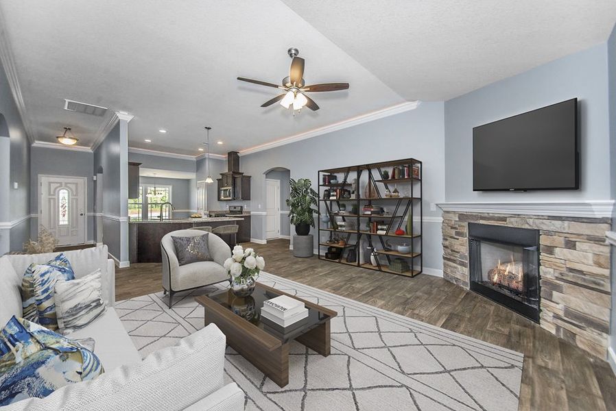 Representative furnished interior of a home built from the Jackson by Enchanted Homes in Lonesome Dove, San Antonio (Image 6).