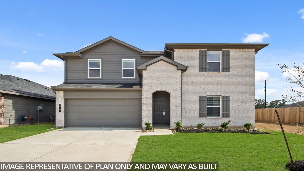Representative exterior photo of a completed home built from the Perry by D.R. Horton in Grand Pines, Magnolia, TX (Image 2). Representative exterior photo of a completed home built from the Perry by D.R. Horton in Grand Pines, Magnolia, TX (Image 2).