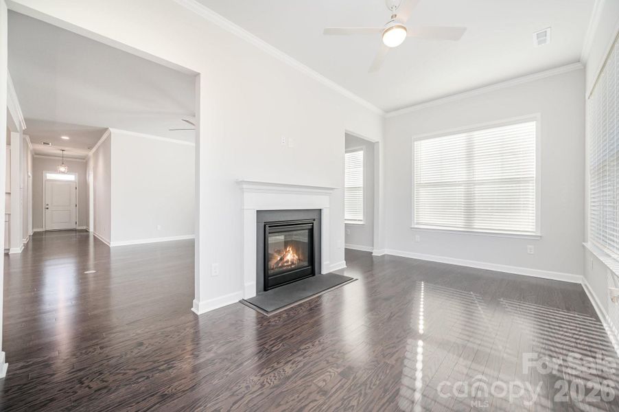 Amazing sunroom featuring a see-through, two-sided gas fireplace. Amazing sunroom featuring a see-through, two-sided gas fireplace.
