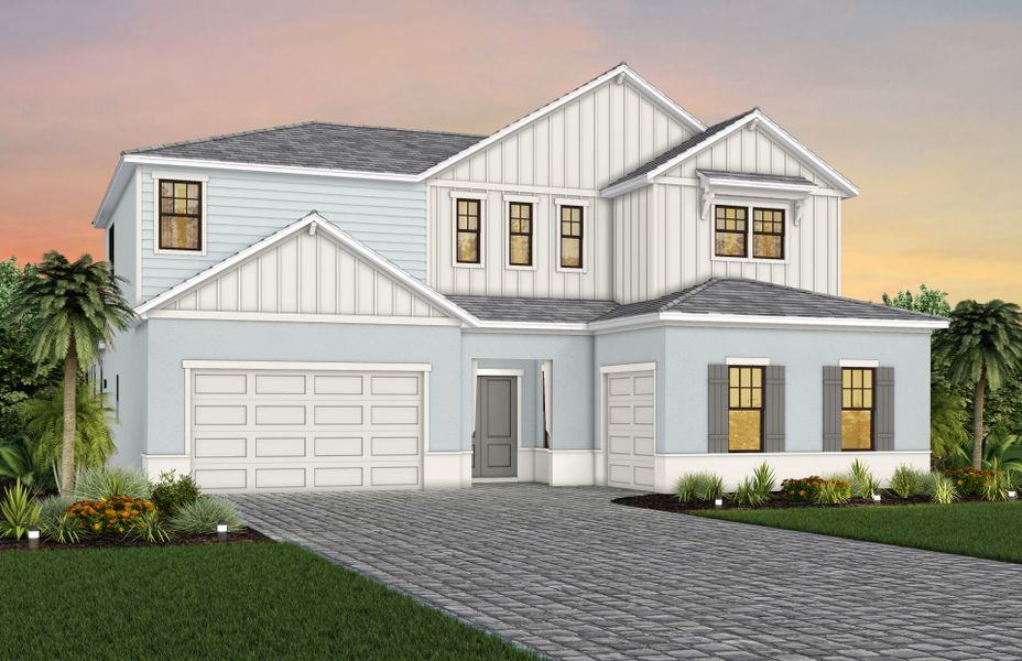 Front exterior of a new home in Marigold, Davie, FL, highlighting curb appeal (Image 2). Front exterior of a new home in Marigold, Davie, FL, highlighting curb appeal (Image 2).