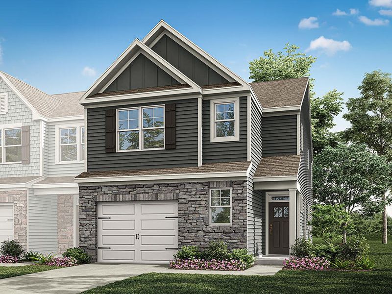 Representative exterior photo of a completed home built from the Southampton by Eastwood Homes in Blythe Mill Townhomes, Waxhaw, NC (Image 5). Representative exterior photo of a completed home built from the Southampton by Eastwood Homes in Blythe Mill Townhomes, Waxhaw, NC (Image 5).