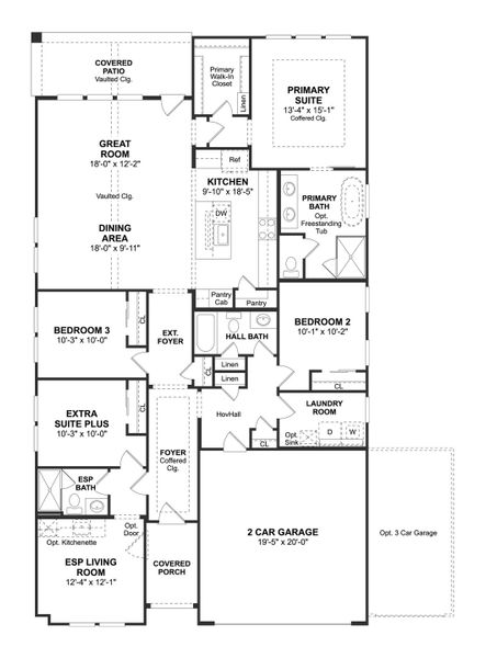 2D floor plan layout for the Pasadena ESP by K. Hovnanian® Homes in North Sky, Celina, TX (Image 4).
