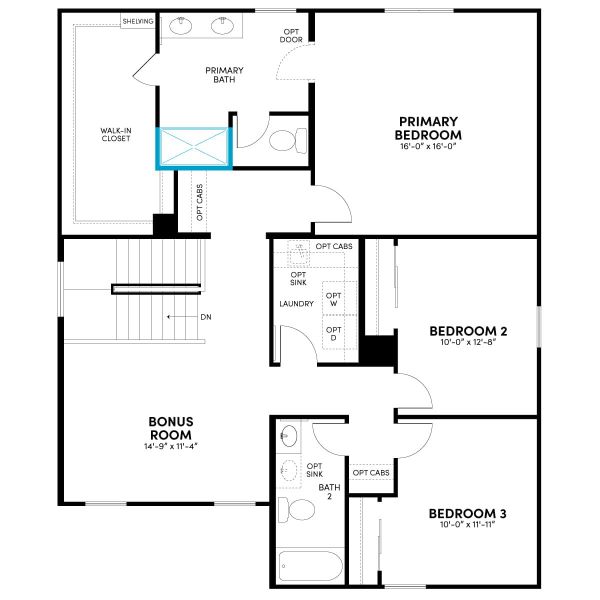 Floor 2: Shower at Primary Bath Option