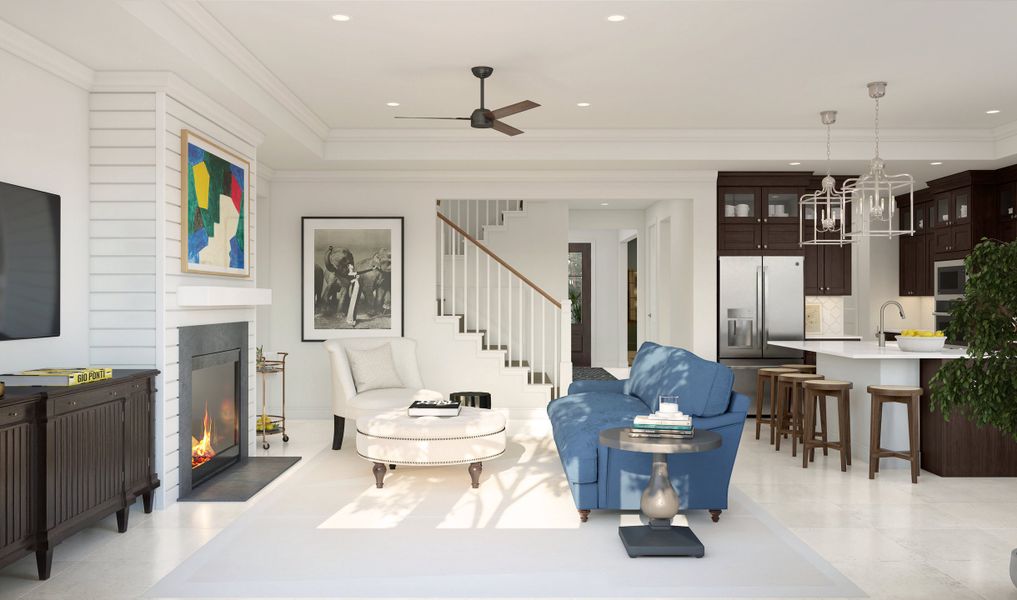 Great room with crown moulding Great room with crown moulding