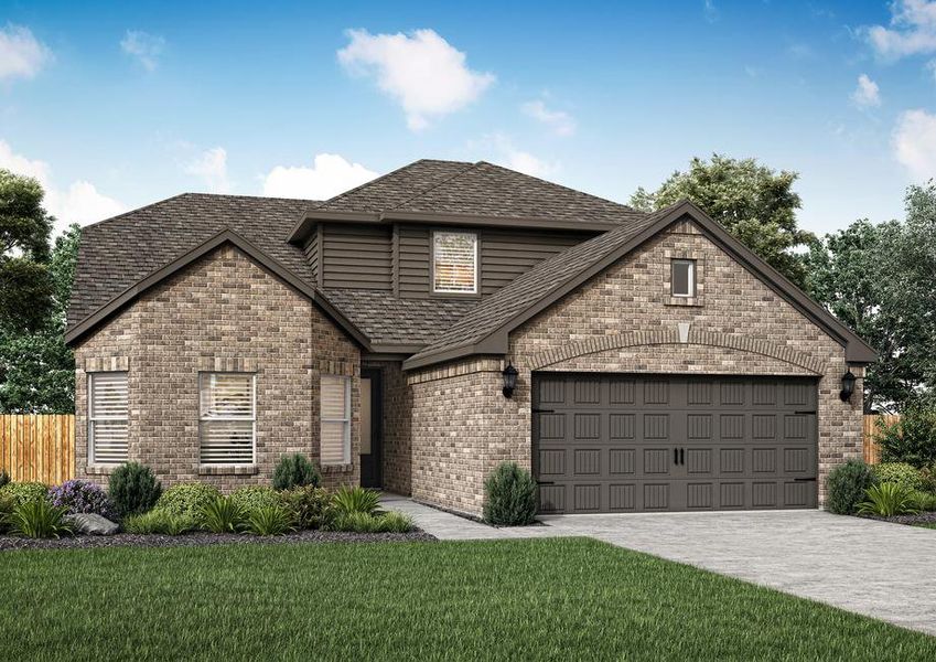 Beautiful new home displaying brick and siding exterior.