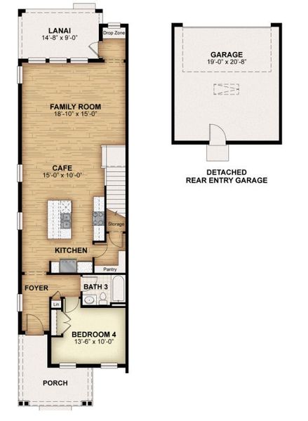 2D floor plan layout of this home in Harvest at Ovation - Townhomes, Winter Garden, FL (Image 3).