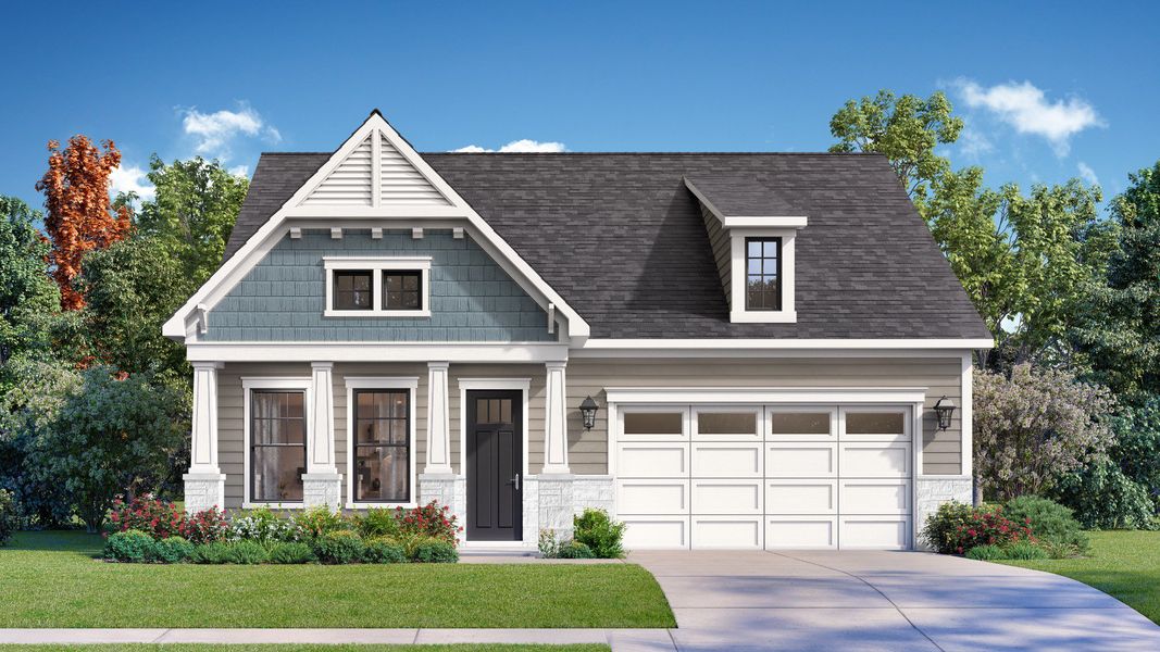 Front exterior of a new home in Brook Run Single Family Homes, Fort Mill, SC, highlighting curb appeal (Image 2). Front exterior of a new home in Brook Run Single Family Homes, Fort Mill, SC, highlighting curb appeal (Image 2).