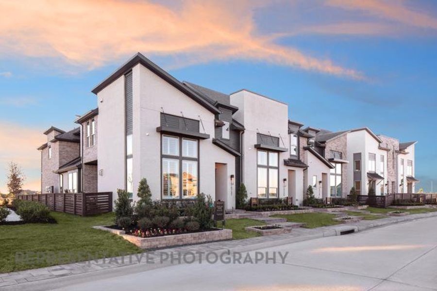 Front exterior of a new home in Bridgeland Central: The Villas, Cypress, TX, highlighting curb appeal (Image 19). Front exterior of a new home in Bridgeland Central: The Villas, Cypress, TX, highlighting curb appeal (Image 19).