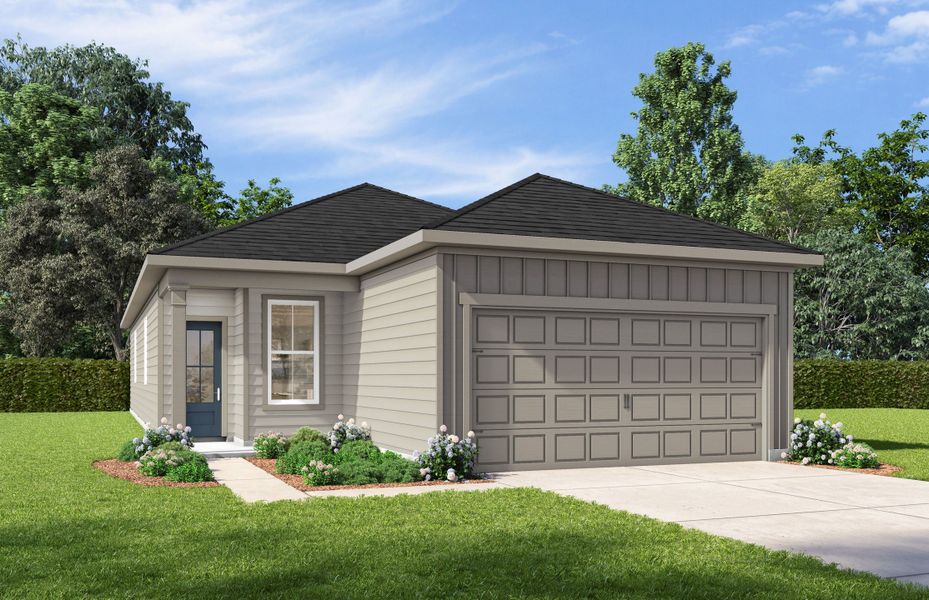 Representative exterior photo of a completed home built from the The Mesa A by Davidson Homes LLC in Fairway Crossing, Converse, TX (Image 1). Representative exterior photo of a completed home built from the The Mesa A by Davidson Homes LLC in Fairway Crossing, Converse, TX (Image 1).