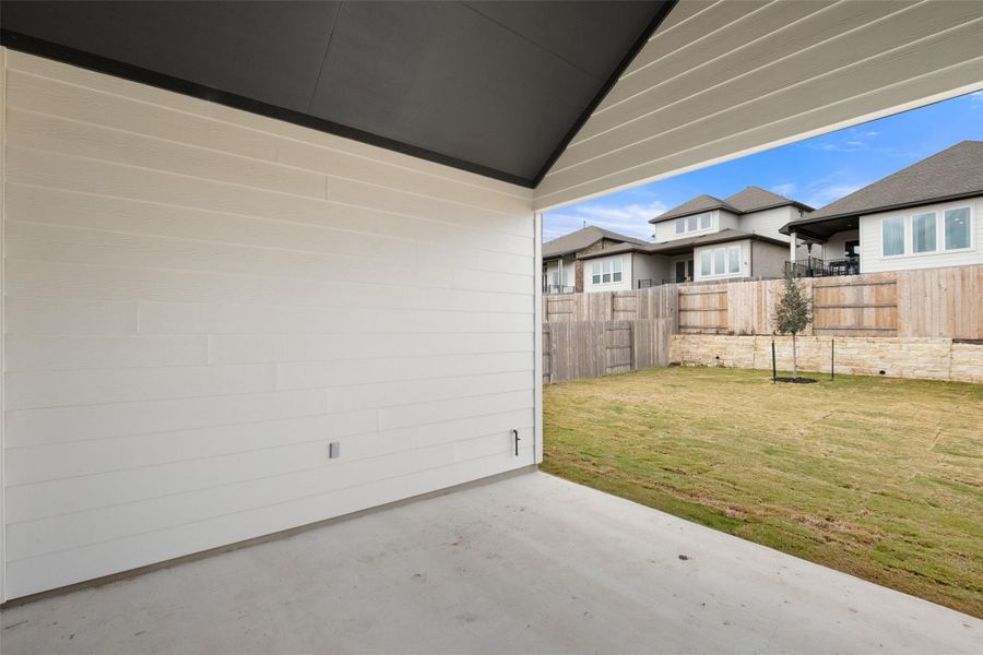 Exterior details and patio area of a home in Lariat, Liberty Hill (Image 24). Exterior details and patio area of a home in Lariat, Liberty Hill (Image 24).