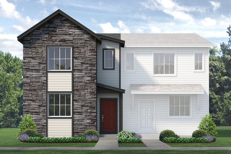 Representative exterior photo of a completed home built from the Acadia by Risewell Homes in Pintail Commons at Johnstown Village, Johnstown, CO (Image 11). Representative exterior photo of a completed home built from the Acadia by Risewell Homes in Pintail Commons at Johnstown Village, Johnstown, CO (Image 11).