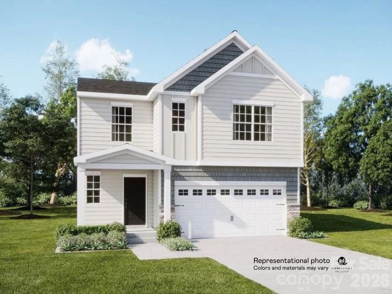 Front exterior of a new home in Bakers Creek, Kannapolis, NC, highlighting curb appeal (Image 1). Front exterior of a new home in Bakers Creek, Kannapolis, NC, highlighting curb appeal (Image 1).