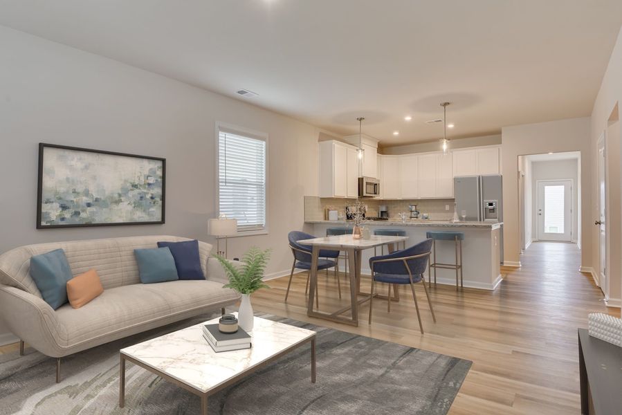 Family Room, Dining Area and Kitchen