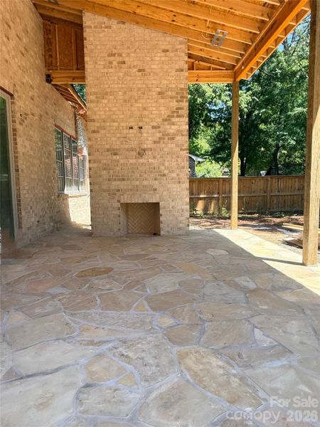 Wood Burning Brick Fireplace - New Flagstone Surface 5-8-26 Wood Burning Brick Fireplace - New Flagstone Surface 5-8-26