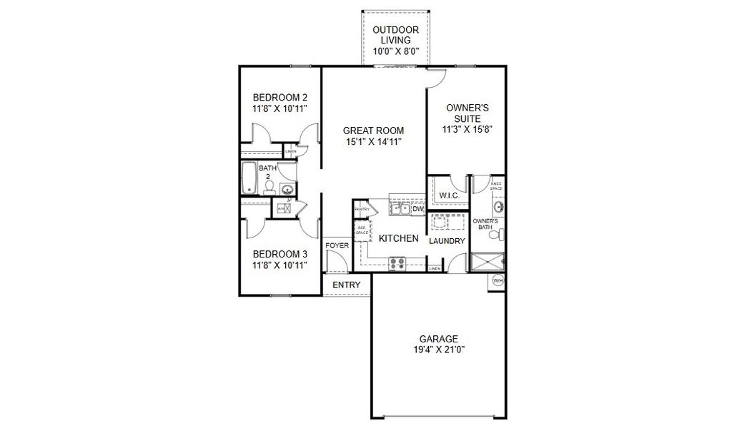 2D floor plan layout for the Maddox by Holiday Builders in Mahogany At Jubilee, Milton, FL (Image 3).