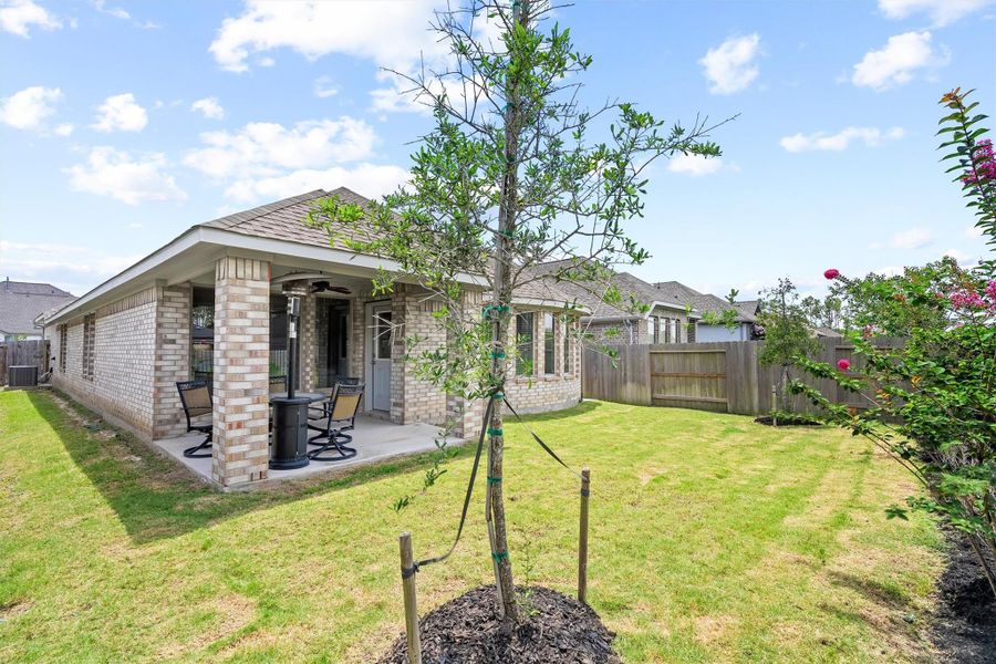 The backyard features a covered patio, and a young shade tree. Fully fenced and ready for weekend gatherings, pets, or just some quiet time outside. The backyard features a covered patio, and a young shade tree. Fully fenced and ready for weekend gatherings, pets, or just some quiet time outside.